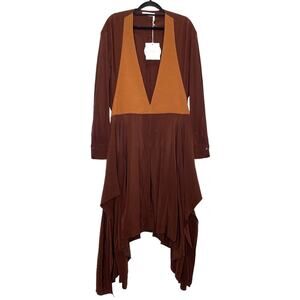 Chloe Brown Color Block Deep V Silk Wool Handkerchief Hem Midi Dress FR 40 US 8